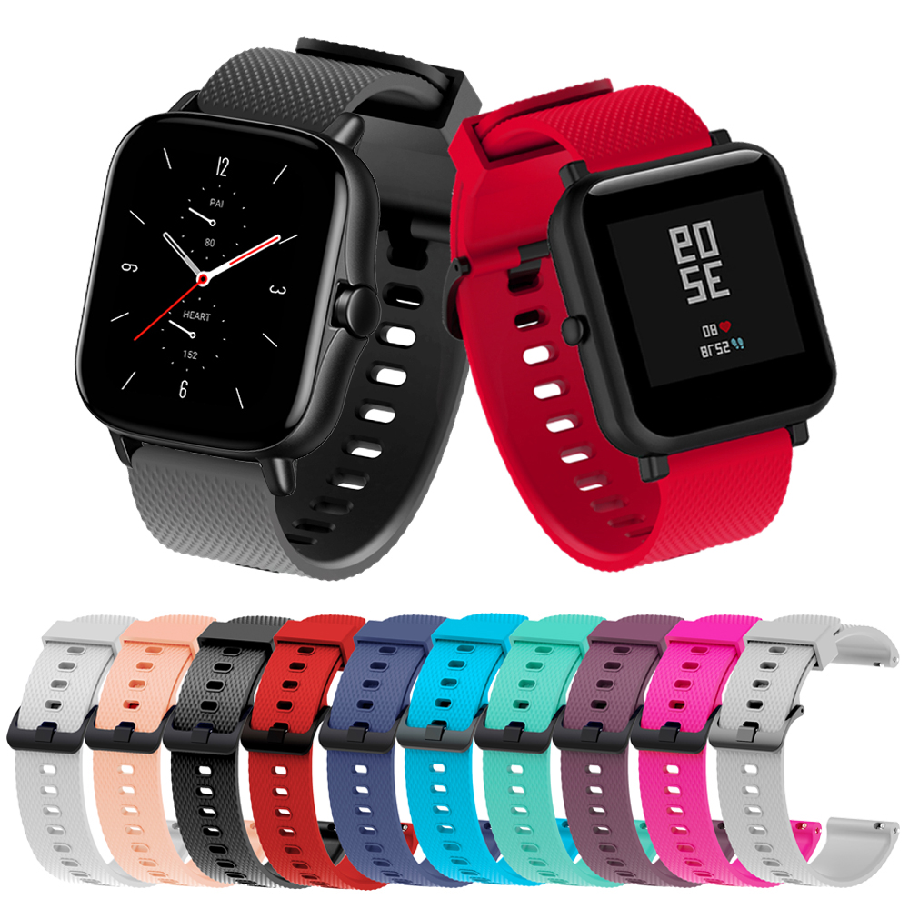สายนาฬิกาข้อมือซิลิโคน แบบเปลี่ยน สําหรับ Xiaomi Amazfit GTS 4 3 2 2e 2Mini / GTS 4 Mini Huami Amazfit bip Lite bip 3 bip u pro s GTR 42 มม.
