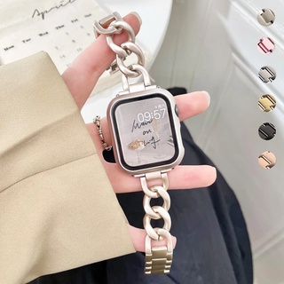 สายนาฬิกาข้อมือสเตนเลส ประดับเพชร หรูหรา สําหรับ Apple Watch 7 41 มม. 45 มม. 6 5 4 3 iWatch 7 44 มม. 40 มม. 42 มม. 38 มม.