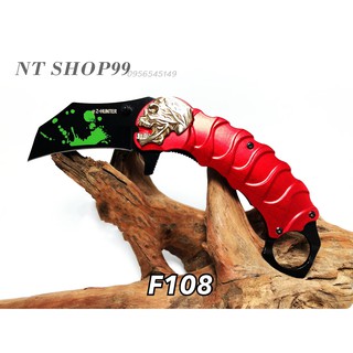 NT SHOP มีดเดินป่า มีดพก มีดใบมีดสีดำคมเท่ มีดสะสม knife K192