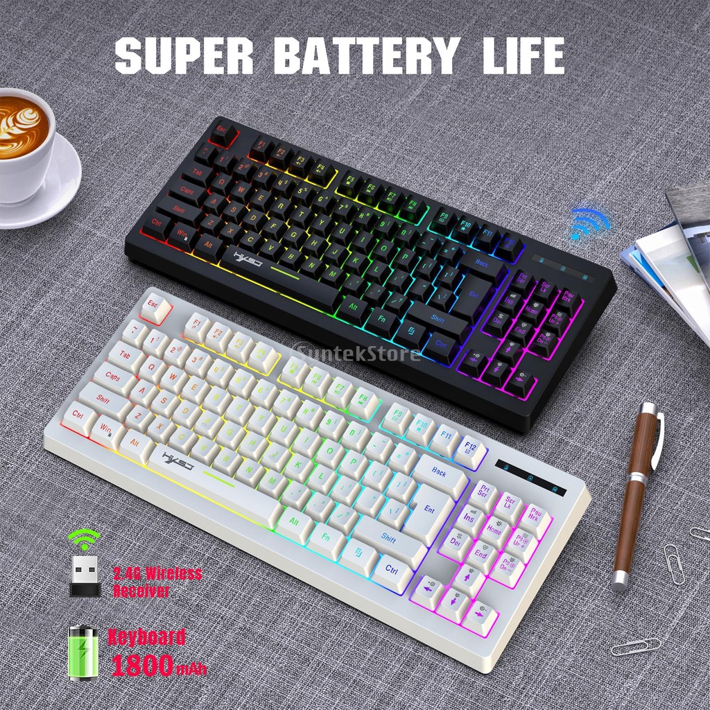 ✲▲87Keys 2.4G คีย์บอร์ดไร้สาย RGB Backlight สําหรับเกมสํานักงาน