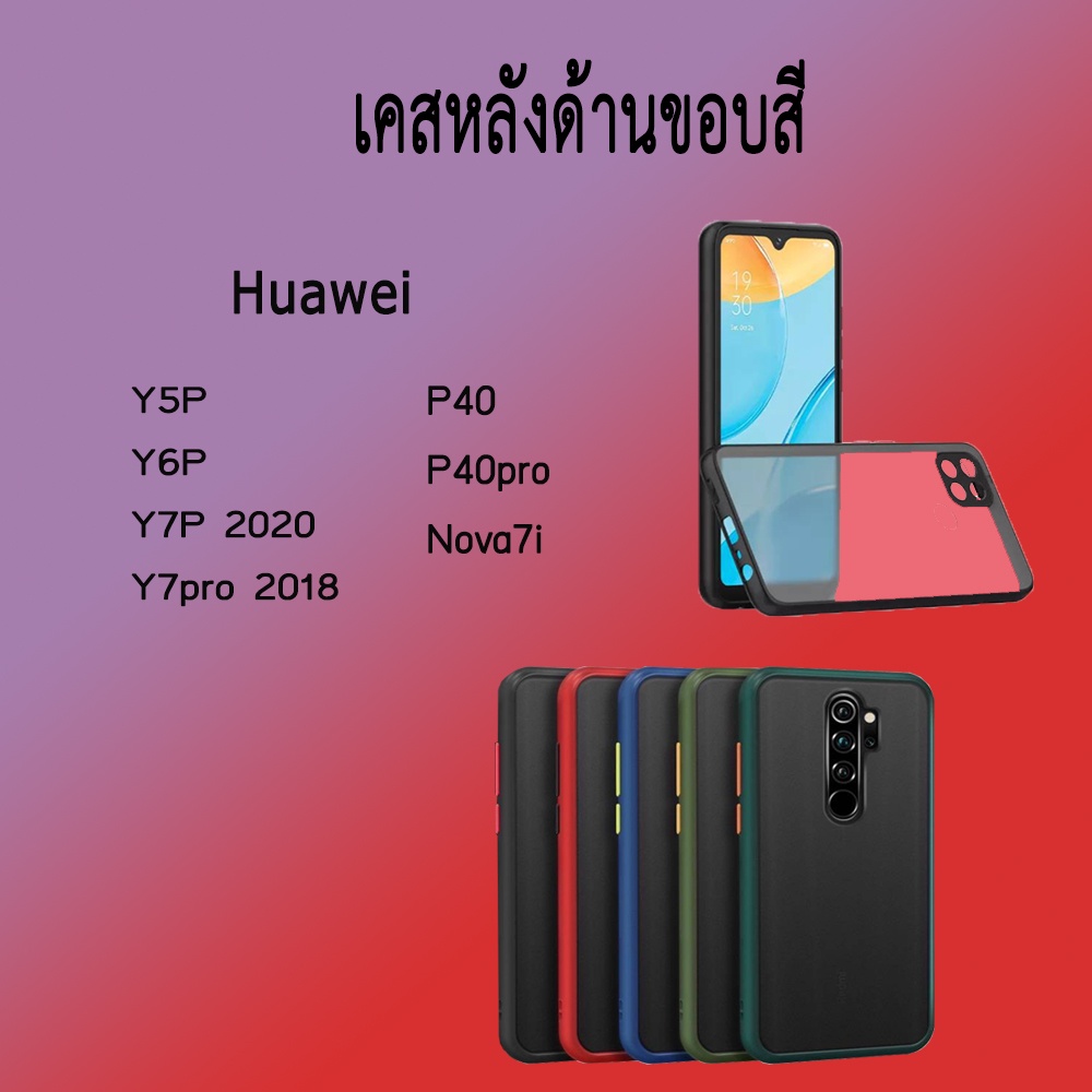 เคสขอบสีหลังด้าน HUAWEI Y5P Y6P Y7P 2020 Y7pro 2018 P40 P40pro Nova7i ขอบนิ่ม / JMK Shop
