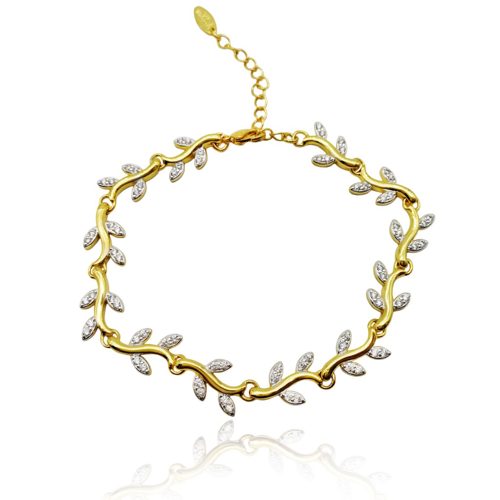 ใบมะกอก ใบแห่งความสำเร็จ สร้อยข้อมือผู้หญิงใบมะกอก ประดับคริสตัล&เพชรCZ NO J-06