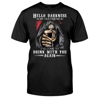 เสื้อยืดโอเวอร์ไซส์เสื้อยืด แบบนิ่ม ระบายอากาศได้ดี พิมพ์ลาย Hello Darkness My Old Friend IVe Come To Drink With You Ag