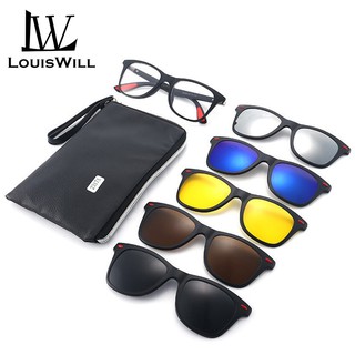 Louiswill 5 in 1 แว่นตากันแดด เลนส์โพลาไรซ์ UV400 ป้องกันรังสียูวี สไตล์เรโทร สําหรับขับขี่กลางวัน กลางคืน กลางแจ้ง