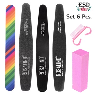 Rosalind  6pcs/Set Nail Files Brush Durable Buffing ชุดตกแต่งเล็บ 6 ชิ้น