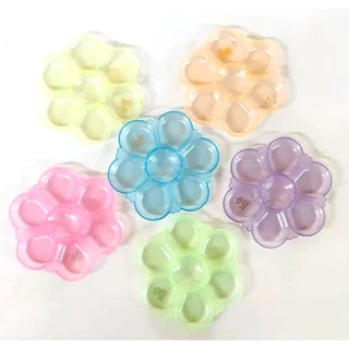 S0460 [รุ่นสีสดใส] จานสี พลาสติก รูปดอกไม้ 7 หลุม ถาดหลุม จานผสมสี ระบายสี เส้นผ่าศูนย์กลาง 10 ซม.