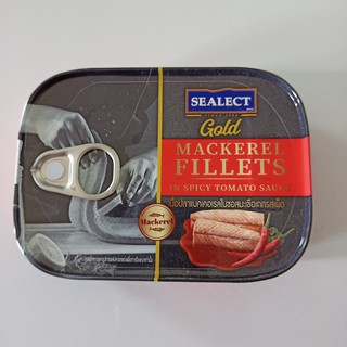 Sealect Gold Mackerel Fillets In Spicy Tomato Sauce 90g.ซีเล็คปลาแมคเคอเรลในซอสมะเขือเทศรสเผ็ด อาหารกระป๋อง