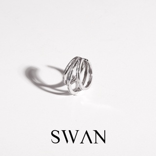 SWAN - Baguette Curve Cuff ต่างหูหนีบเงินแท้ คล้องหู ไม่ต้องเจาะ ฝังเพชรคิวบิกเซอร์โคเนีย cubic zirconia ทรงบาแกตต์