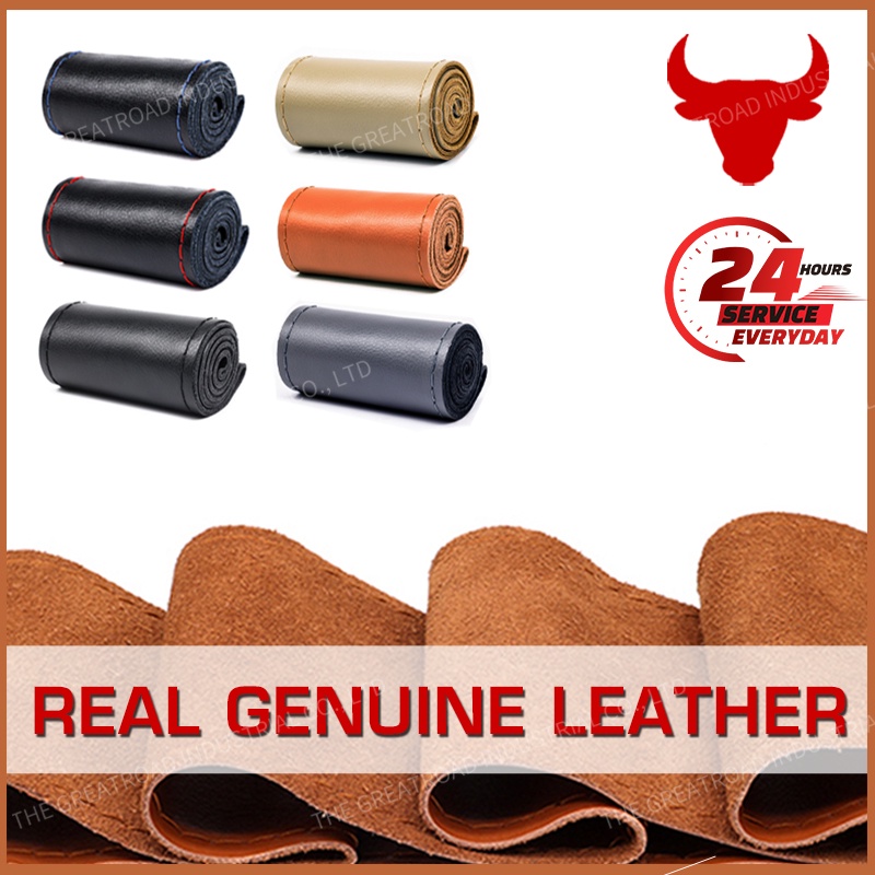 38 ซม.15 นิ้วจริง cowhide ของแท้หนังพวงมาลัยรถ Braid ฝาครอบ Hand-stitched นุ่มลื่น Auto ภายในรถผลิตภัณฑ์
