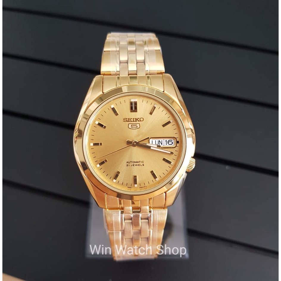 Win Watch shop นาฬิกา SEIKO 5 Automatic รุ่น SNK366K1 นาฬิกาข้อมือผู้ชายสายสแตนเลส สีทองประกันศูนย์ 1 ปีเต็ม