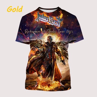 ใหม่ เสื้อยืดแขนสั้นลําลอง พิมพ์ลายวงร็อค Judas Priest 3 มิติ แฟชั่นฤดูร้อน สไตล์สตรีท