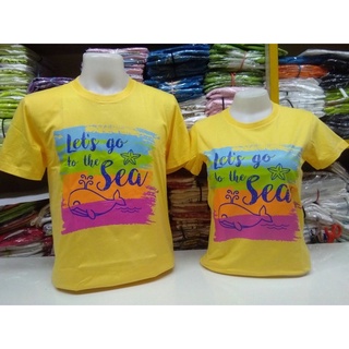 เสื้อยืดครอบครัวเป่ายิ้งฉุบ ผ้าคอตตอน100% สีเหลืองลายgo to the seaพร้อมส่ง