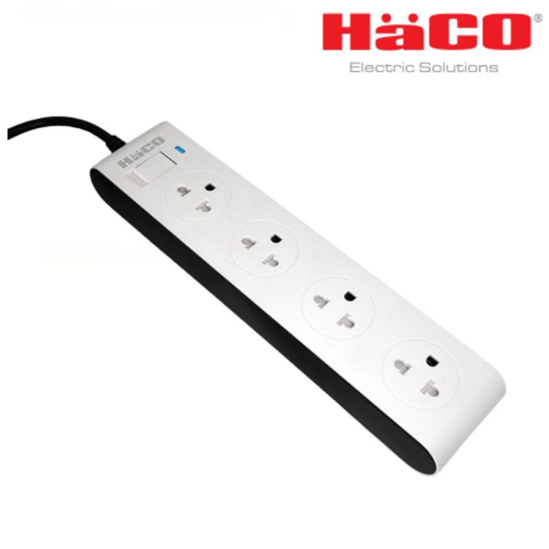 Haco ปลั๊กพ่วง รางปลั๊ก 4 ช่อง 4 สวิตซ์ 3 เมตร รุ่น EJ-4S4EB/3 Slim Design รองรับ 2300W 10A