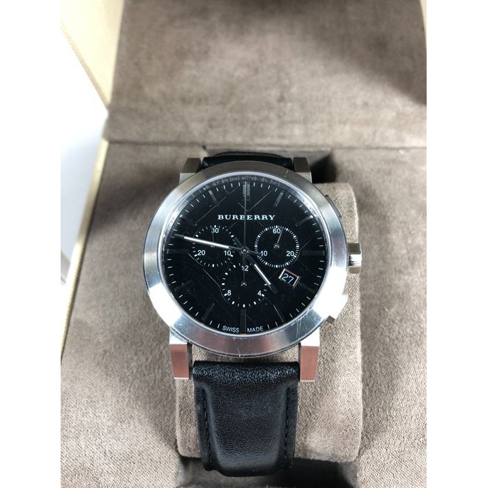 BU9356 BURBERRY Chronograph Black Dial Black Leather Men's Watch สายสีดำ  หน้าปัดสีเงิน | Shopee Thailand