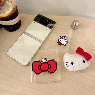 เคสโทรศัพท์มือถือ แบบฝาพับ ลาย KITTY พร้อมขาตั้ง แฟชั่น สําหรับ Samsung Z Flip4 Z Flip3 Z Flip2 Z