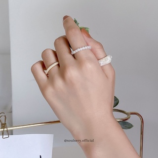 สีครีมมินิมอลเซ็ตสามวง 3pcs Faux Pearl Beaded Ring