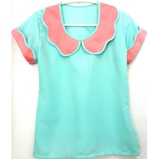 เสื้อแฟชั่น สีเขียว ปกสีโอรส.