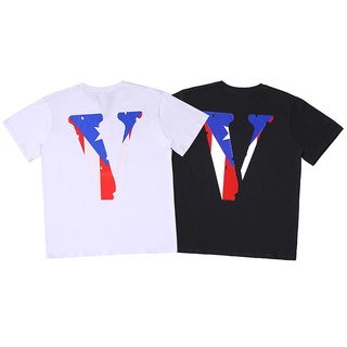 เสื้อยืดTrend Classic Big V Vlone Print Couples Cotton Sports T-Shirts Plus Size Outdoor Casual Short Sleeve Tops Unisex