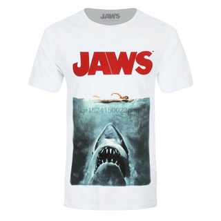 เสื้อยืดลําลอง แขนสั้น พิมพ์ลายโปสเตอร์ภาพยนตร์ Jaws สไตล์ฮิปฮอป สําหรับผู้ชาย