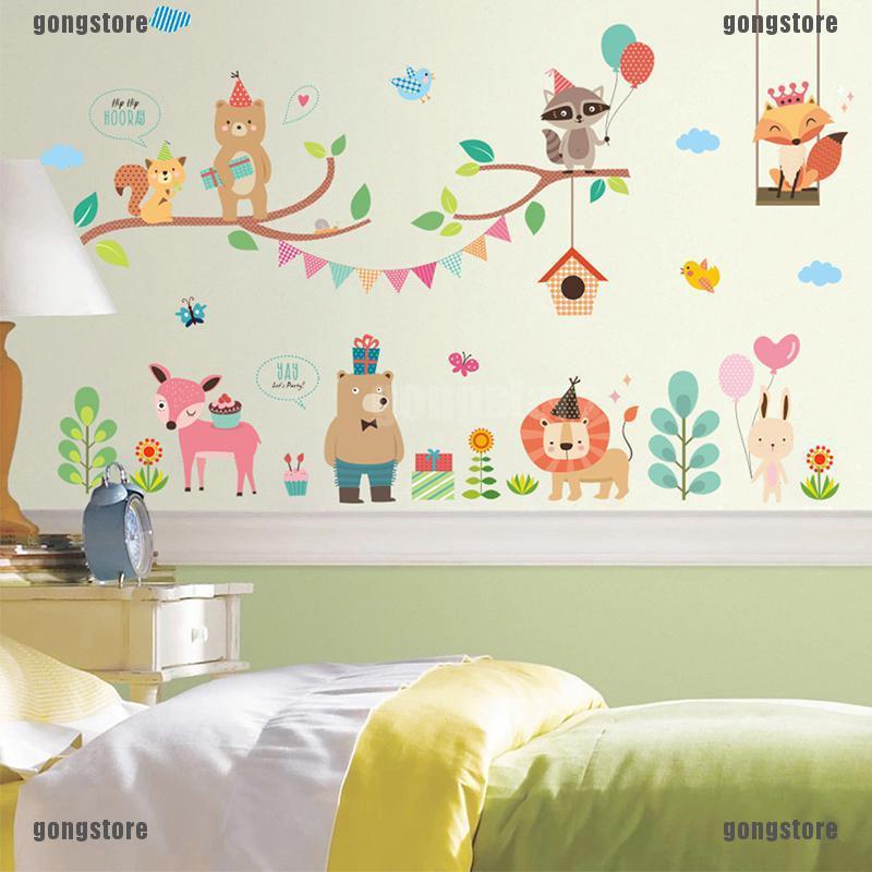 ส่งฟรีเมื่อซื้อครบ 99บาทReadystockForest Zoo Jungle Wild Animals Wall Sticker Christmas Shop Store Window Decal