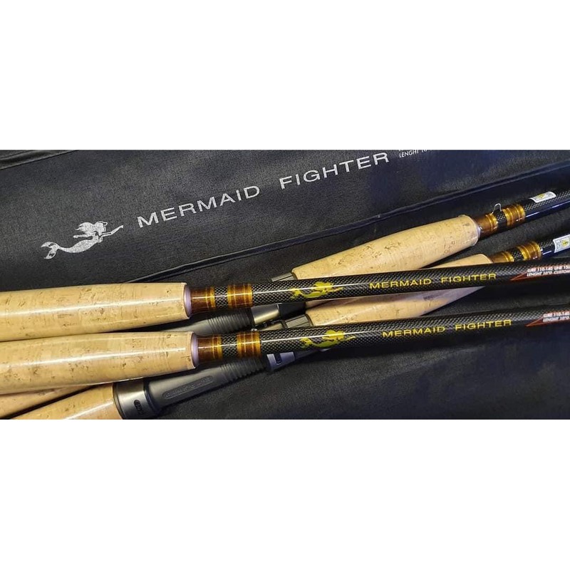 MERMAID FIGHTER ( น้ำตาล-ทอง) MERMAID FIGHTER ไกด์/รีซีท Fuji แบลงกราไฟต์ ลายผ้า K1 8/9/10 ฟุตเบท/สปิน