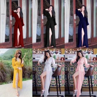 TW8170  Jumpsuit ขาสั้น ผ้าชีฟองคอวี