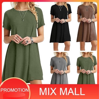 MixMall ชุดเดรสแขนสั้น ใส่สบาย Casual Cotton Comfort Women Dress