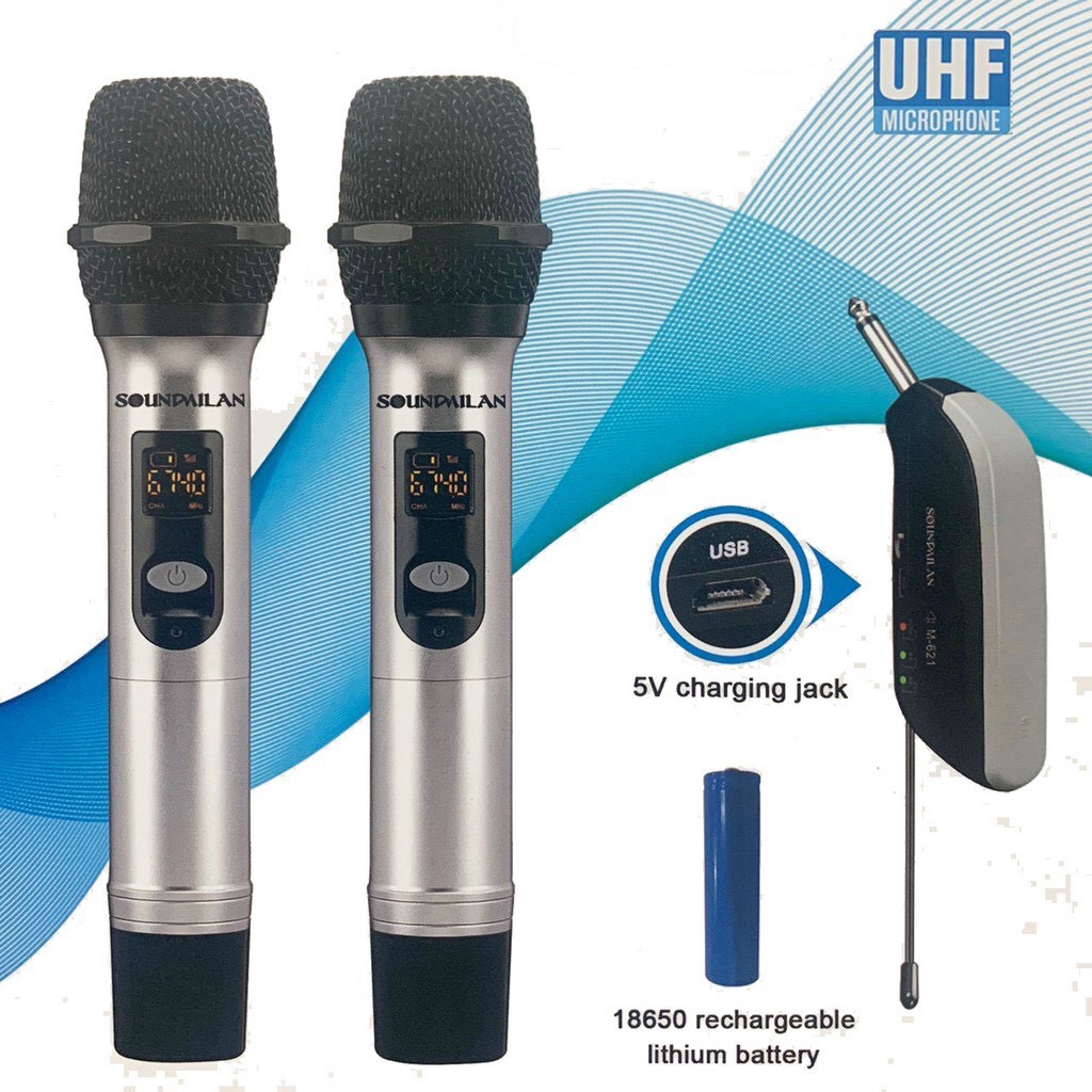 ไมโครโฟน ไมค์โครโฟน ไมค์ลอยไร้สาย ไมค์ลอยคู่ รุ่น M621 UHF แท้ Wireless Microphone