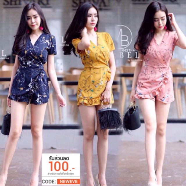 จั๊มสูท ขาสั้น ลายดอกไม้ ราคา ลดราคา รีวิว ถูก เดรส ขายส่ง ขายส่ง jumpsuit841