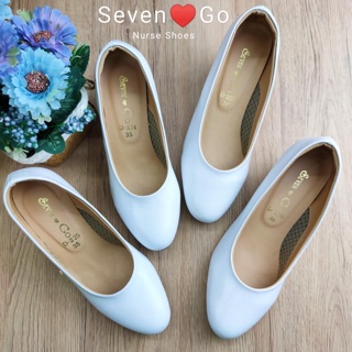 Seven Go รองเท้าคัทชูผู้หญิงสีขาว รองเท้าพยาบาล หัวมน-ตัด 1" 1.5" 2" 4แบบ