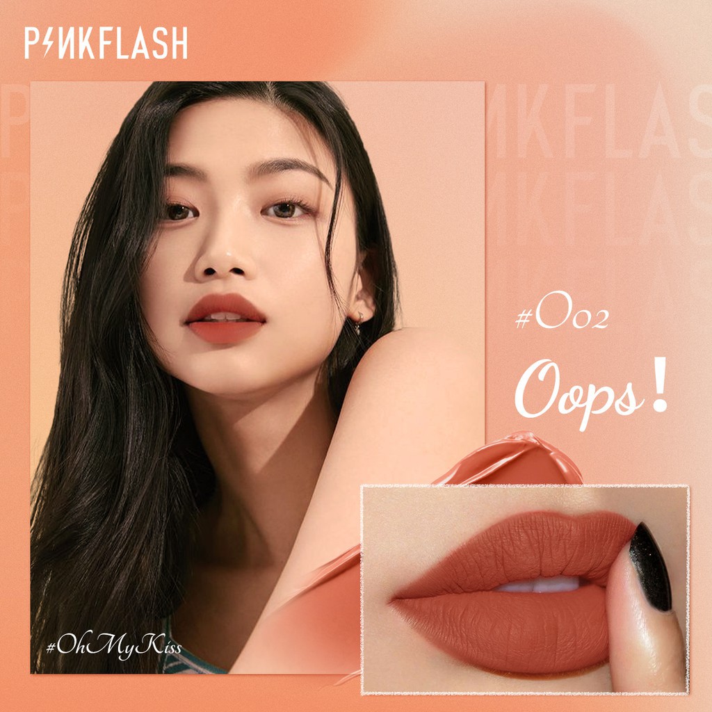 PINKFLASH OhMyKiss ลิปสติก เนื้อลิขวิด สีแมตต์ เม็ดสีแน่น เม็ดสีชัด กันน้ำ 14 สี #8