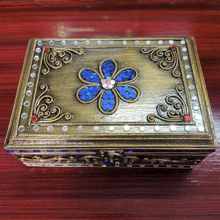 หีบ สีน้ำเงิน กล่อง 13x18x7cm เล็ก กล่องไม้ เครื่องประดับ กล่องใส่พระ หีบสมบัติ กล่องสมบัติ กล่องเก็บสมบัติ