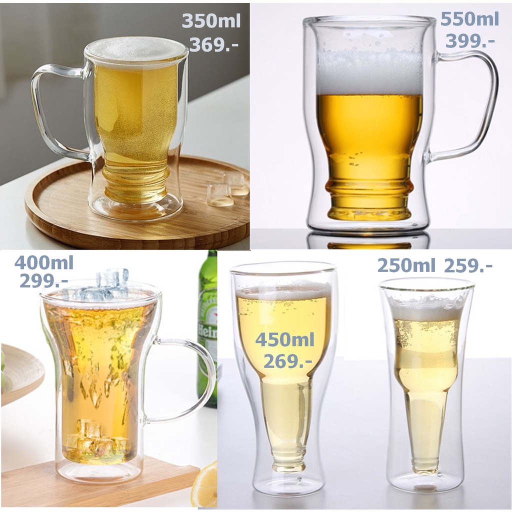 (โค้ดลด50% สูงสุด200.- ซื้อในShopee Video) แก้วเบียร์ Mug Glass ความจุ 350-550ml. แก้วเก็บความเย็น