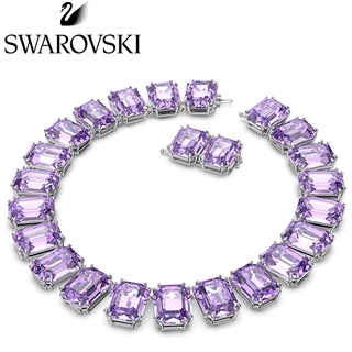 Swaroski Millenia สร้อยคอชุบโรเดียม ทรงแปดเหลี่ยม ประดับเพชร สีม่วง