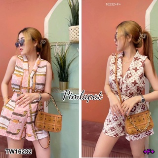 TwinsShopVip💗พร้อมส่ง TW16232 Set 2 ชิ้น เสื้อแขนกุด + กางเกงขาสั้น