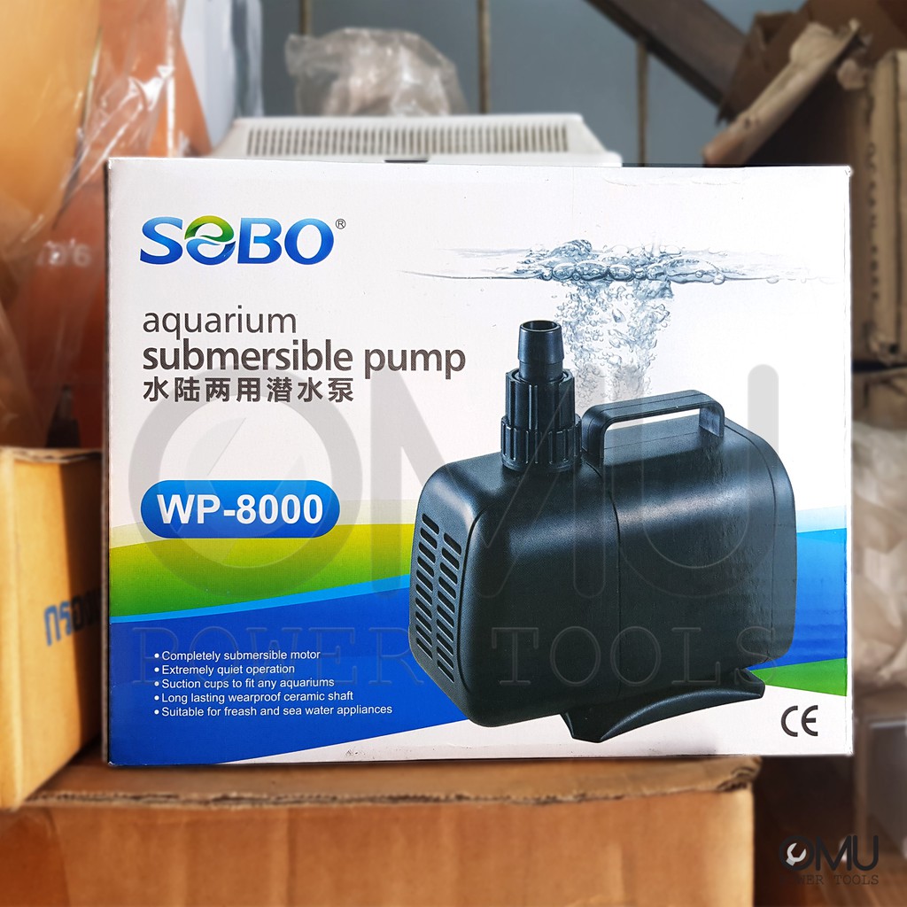 SOBO WP-8000 ปั๊มน้ำตู้ปลา บ่อปลา กำลังไฟ 135w 6000ลิตร/1ช.ม. แกนใบพัด เซราม สำหรับ บ่อปลา บ่อกุ้ง บ