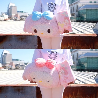 หมอนผ้าห่ม หัว My Melody มายเมโลดี้ ขนกุหลาบ โบว์ 12นิ้ว (100x150cm) Sanrio ซานริโอ้ ซานริโอ