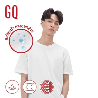 ฝ้าย GQ T-shirt เสื้อยืดคอกลมผ้าสะท้อนน้ำ สีขาวเสื้อยืดแขนสั้นผู้ชายแฟชั่นเกาหลี