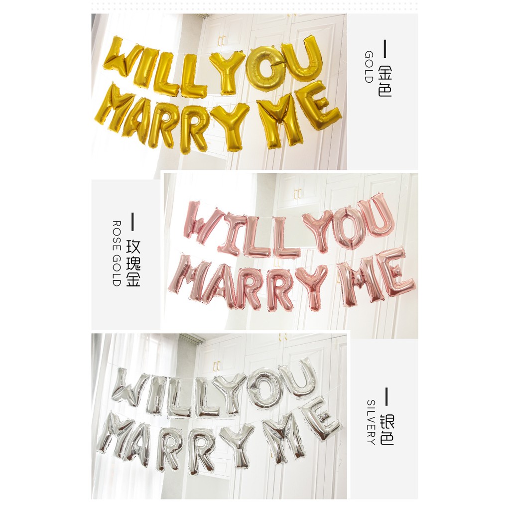 ลูกโป่งฟิล์มอลูมิเนียม ลายตัวอักษร Will You Marry Me สีโรสโกลด์ สําหรับตกแต่งวันวาเลนไทน์