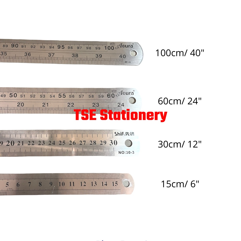 ไม้บรรทัดเหล็ก / ไม้บรรทัดสแตนเลส / Pembaris Besi / ไม้บรรทัดโลหะ 15cm / 30cm / 60cm / 100cm / 6" / 