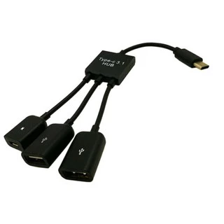Type C Cable 3 in 1 USB C Type C OTG Host Cable Hub Cord Adapter Connector Splitter