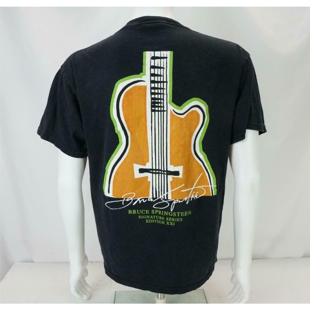 ผ้าฝ้ายแท้ คอลูกเรือเสื้อยืด พิมพ์ลาย Hard Rock Cafe Dener Bruce Springsteen Signature สีดํา ขนาดใหญ