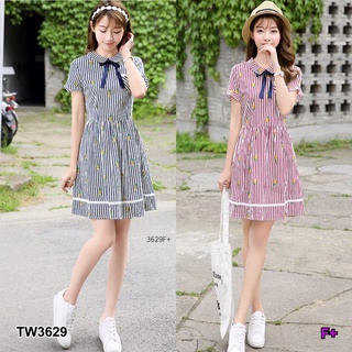 👗Pfashion [ส่งไว!!🚛] P3629 มินิเดรสริ้วลายสัปะรด White Mini Dress with Pineapple Pattern