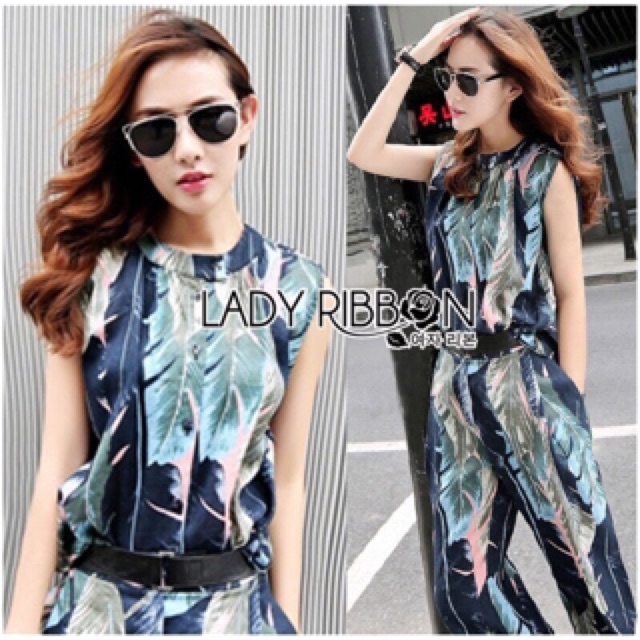 🎀 Lady Edith Tropical Printed Sleeveless Top and Pants Set
