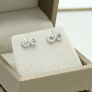 OriginLuv ต่างหูอินฟินิตี้ ต่างหูเงินแท้925 ชุบทองคำขาว18K ฝังเพชรสวิส CZ รุ่น Infinity Earring