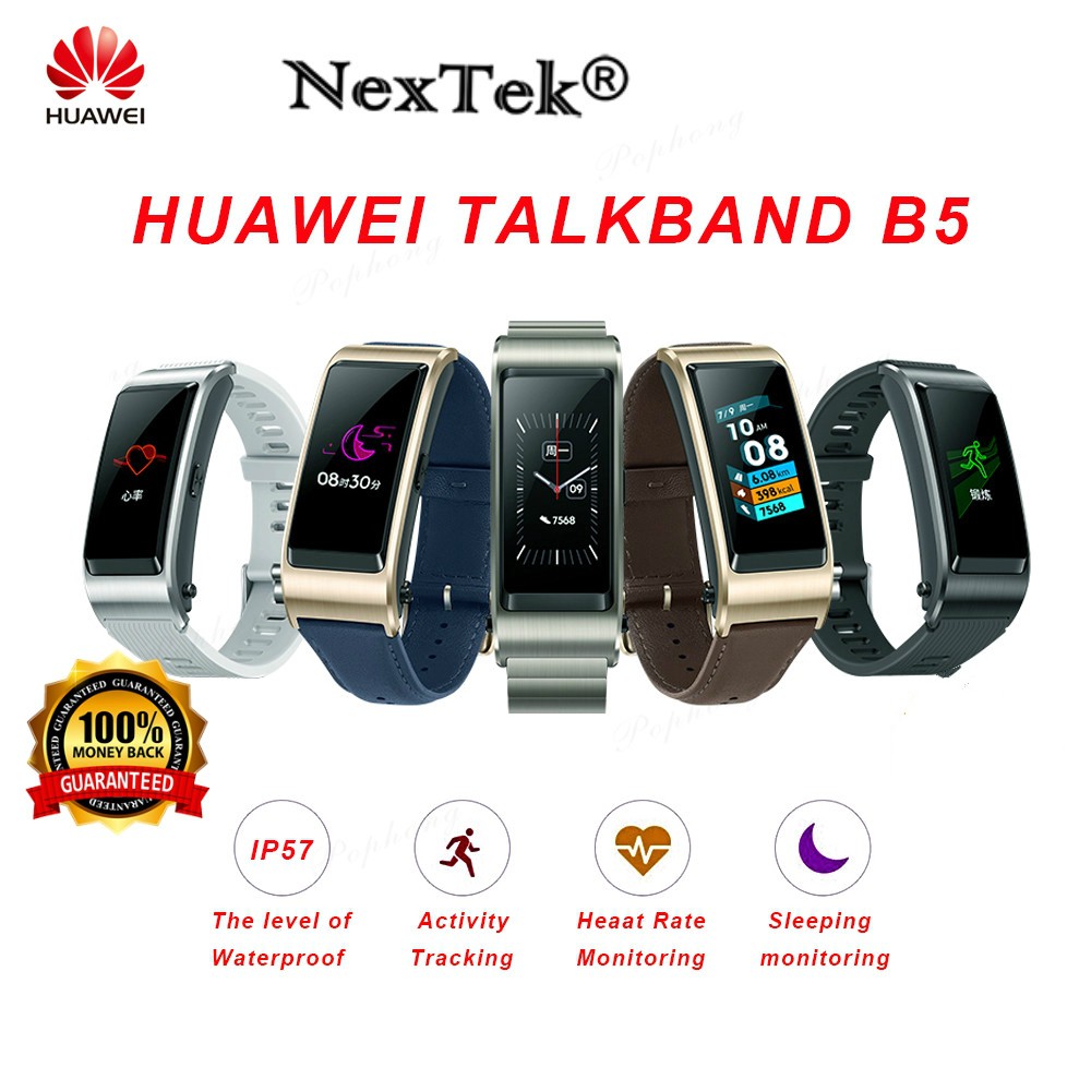 แท้100% Huawei TalkBand B5 Talk Band B5 Bluetooth Smart Bracelet Sports Wristbands Touch Screen Call Earphone Band Huawei TalkBand B5 Talk Band B5 บลูทูธสมาร์ทสร้อยข้อมือกีฬาสายรัดข้อมือ Touch Screen Call หูฟัง Band