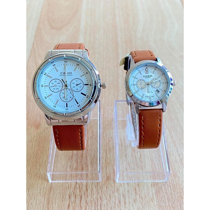 (พร้อมกล่อง) นาฬิกาข้อมือcasio ผู้หญิง นาฬิกาผู้ชาย นาฬิกาผู้หญฺิง สายหนัง สีน้ำตาล ระบบเข็ม (แสดงวันที่) RC611 JN56