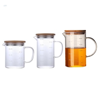 LIVI Graduated Beaker Mug with Handle and Durable Bamboo Lid Borosilicate Glass Multi-Function Food Grade Measuring Cup