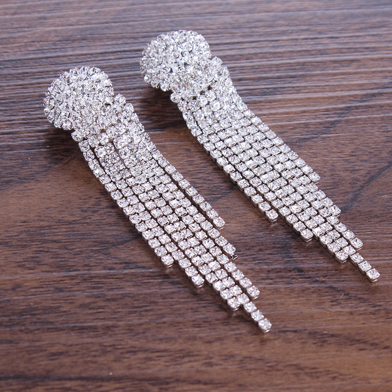 ต่างหูระยิบระยับ แฟชั่นห้อยยาวแบบเซ็กซี่ หมุดหูประดับด้วยอัญมณี ไม่มีรูเจาะหูแบบหนีบ - รูปที่ 3