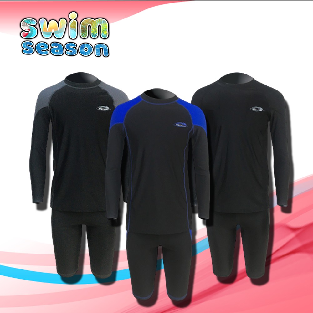 91012 ชุดว่ายน้ำผู้ชาย เสื้อแขนยาว กางเกงขาสามส่วน มีซับใน